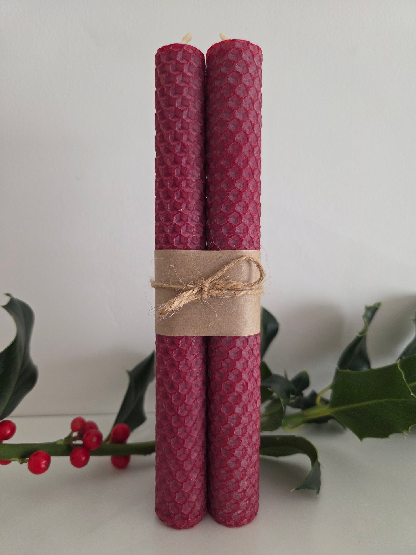 Beeswax Hand-Rolled Candles - Burgundy (4 pack)