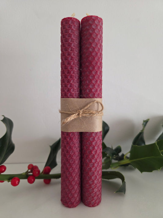 Beeswax Hand-Rolled Candles - Burgundy (4 pack)