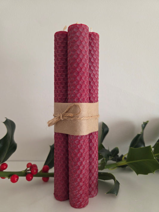 Beeswax Hand-Rolled Candles - Burgundy (4 pack)