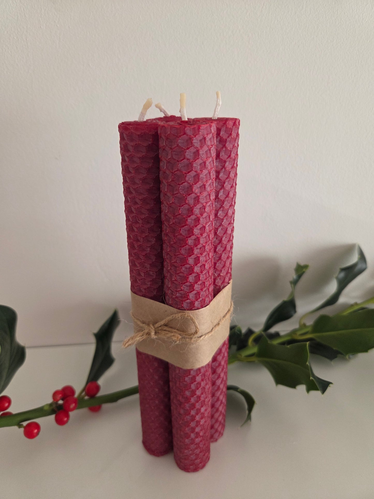 Beeswax Hand-Rolled Candles - Burgundy (4 pack)