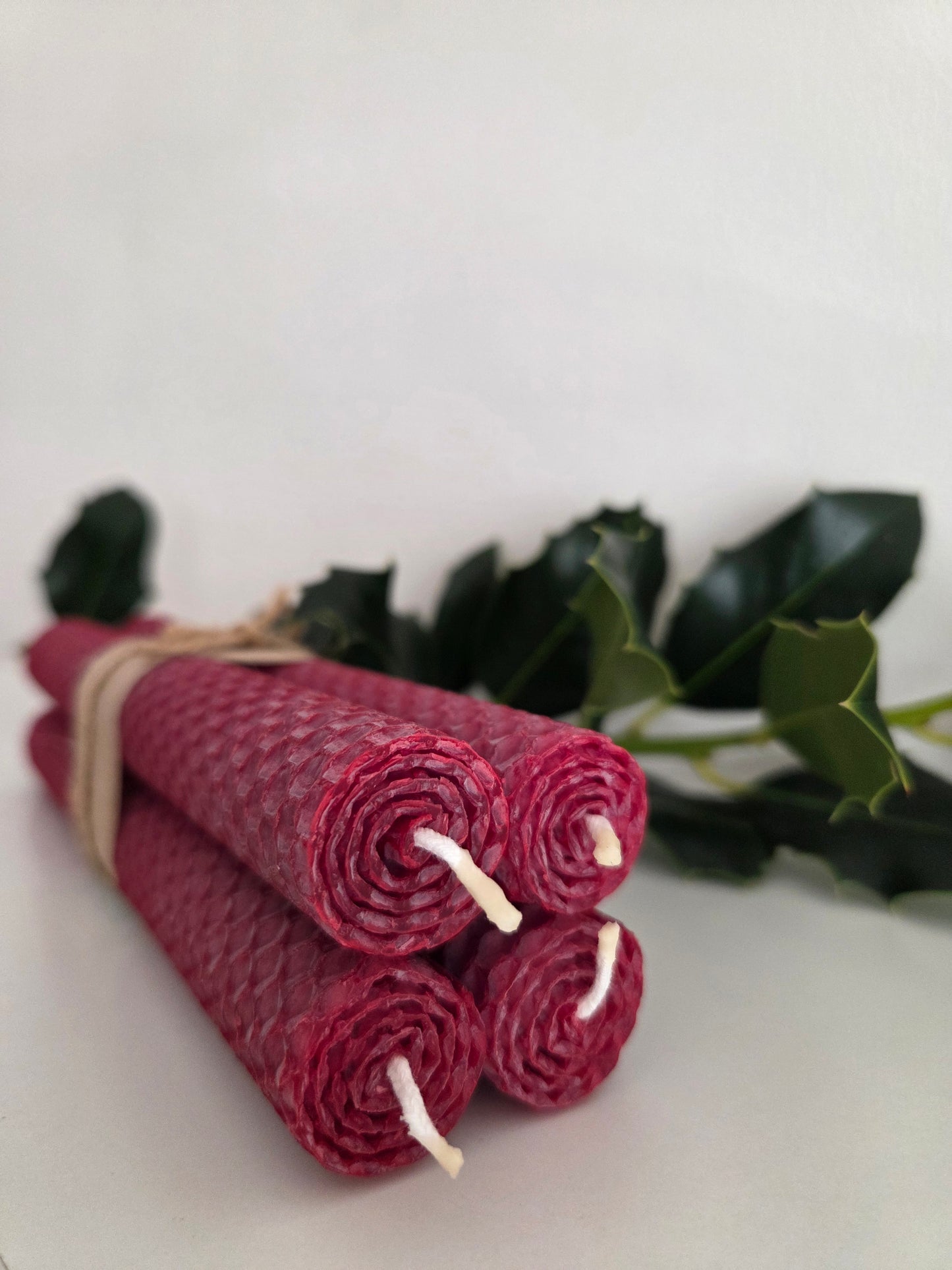 Beeswax Hand-Rolled Candles - Burgundy (4 pack)