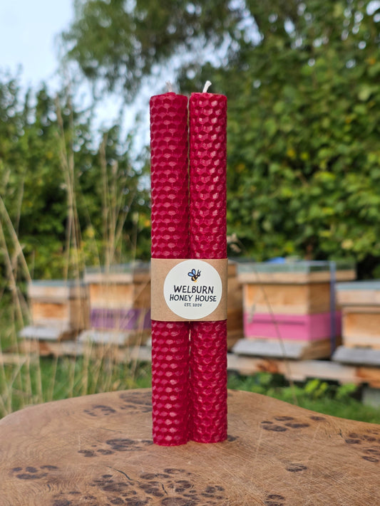 Beeswax Hand-Rolled Candles - Burgundy (2 pack)