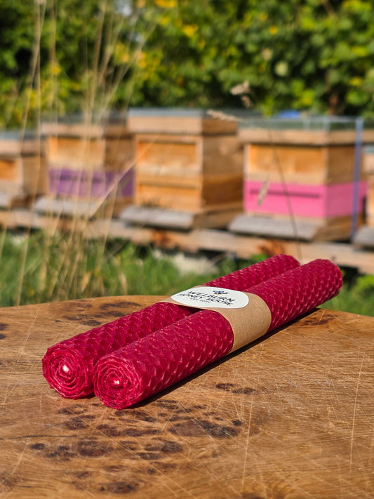 Beeswax Hand-Rolled Candles - Burgundy (2 pack)